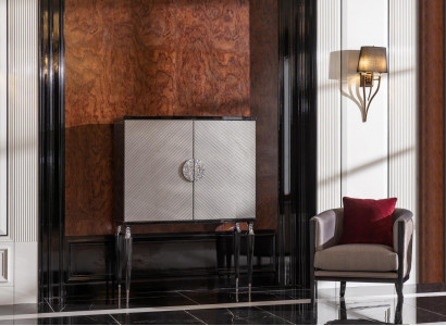 Garnitur Sessel Barschrank Grau Stoff Ohrensessel Bar Wohnzimmer Set